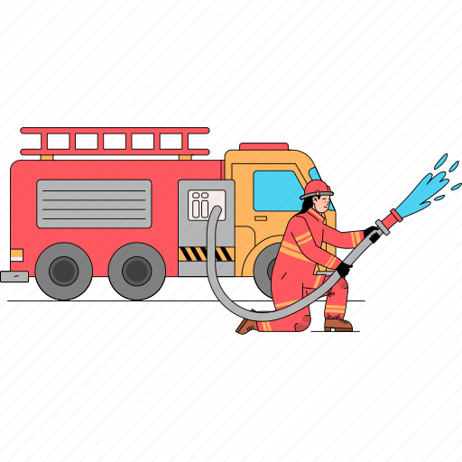 Firefighter, fireman, profession, fire, emergency, truck, fire station illustration - Download on Iconfinder