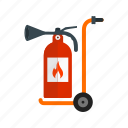danger, equipment, extinguisher, firefighter, moveable, red, safety