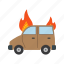 accident, burning, car, danger, extinguisher, fire, flame 