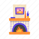 fireplace, flat, icon, home, interior, decor, decoration, house, fire