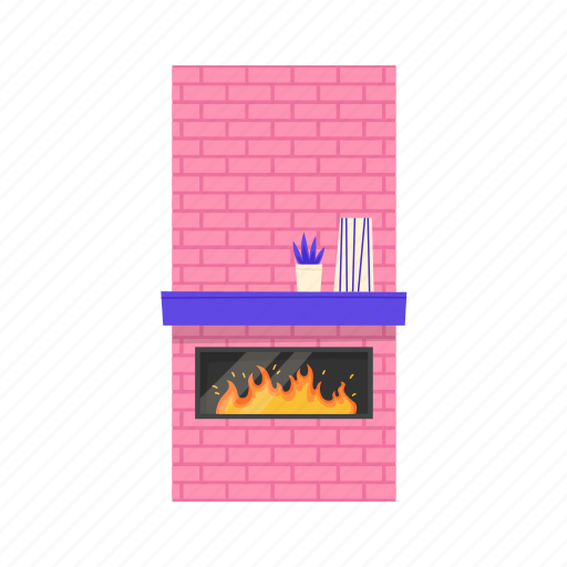 Fireplace, flat, icon, fire, brick, wall, interior icon - Download on Iconfinder