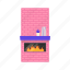 fireplace, flat, icon, fire, brick, wall, interior, electric, elements 