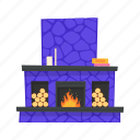 big, fireplace, flat, icon, fire, firewood, furniture, room, decoration
