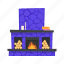 big, fireplace, flat, icon, fire, firewood, furniture, room, decoration 