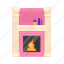 electric, fireplace, flat, icon, pink, brick, wall, decor, house 