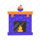 fireplace, flat, icon, vase, fruits, furniture, room, fire, house
