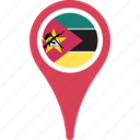 flag, mozambique, country, map, pin