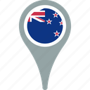 flag, new, zealand, country, map, pin