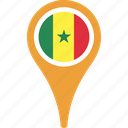 flag, senegal, country, map, pin