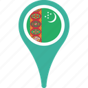 flag, turkmenistan, country, map, pin