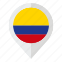 colombia, colombia flag, country, flag, geolocation, map marker, south america