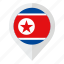 country, flag, geolocation, map marker, north korea, north korea flag 