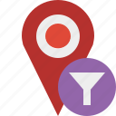filter, gps, location, map, marker, navigation, pin