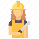 builder, woman, avatar, construction