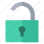 green, open, padlock, security 