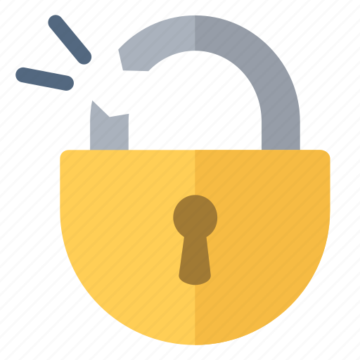 Broken, padlock, round, security, yellow icon - Download on Iconfinder