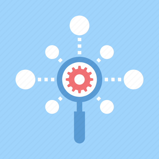 Cogwheel, explore, magnifier, network, optimization, search, seo icon - Download on Iconfinder