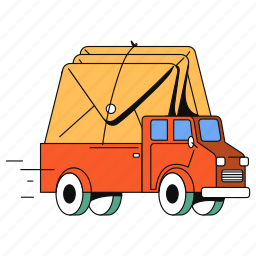 communication, transportation, email, mail, message, envelope, truck, vehicle, delivery 