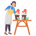flower vase, plant vase, gardener, gardening, table, watering can, florist