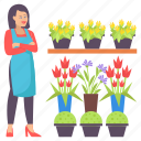female, florist, gardener, flower vase, plant vase, house plant