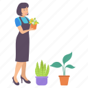 florist, planting, flower vase, plant pot, flower pot, holding, plant