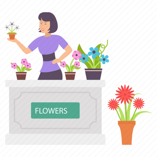Florist, flower plant, vase, counter, desk, gardener icon - Download on Iconfinder
