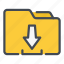 archive, arrow, document, download, file, folder, import 
