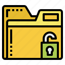 unlock, padlock, secure, folder, file, document, archive