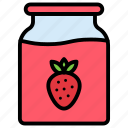 strawberry, jam, jars