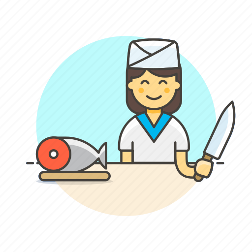 Chef, food, japanese, fish, woman, restaurant, salmon icon - Download on Iconfinder