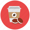 beverages, cafe, coffie, container, cookies, warm