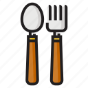 color, drink, food, fork, outline, spoon, spoon and fork