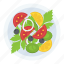 fresh mixed fruit, fruit salad, mixed vegetables pieces, salad, veggies 