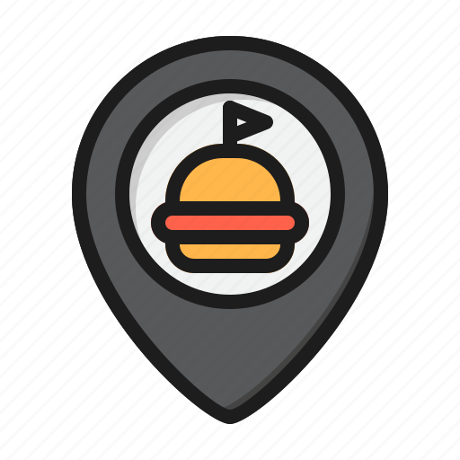 Food, delivery, pin, location, hamburger icon - Download on Iconfinder