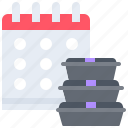 calendar, date, container, food, delivery, restaurant