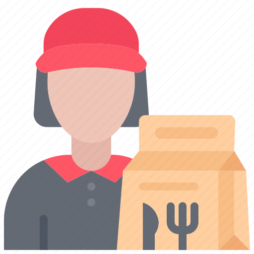 Woman, courier, bag, food, delivery, restaurant icon - Download on Iconfinder