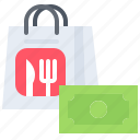 bag, money, purchase, banknote, food, delivery, restaurant