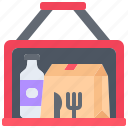 bag, water, food, delivery, restaurant