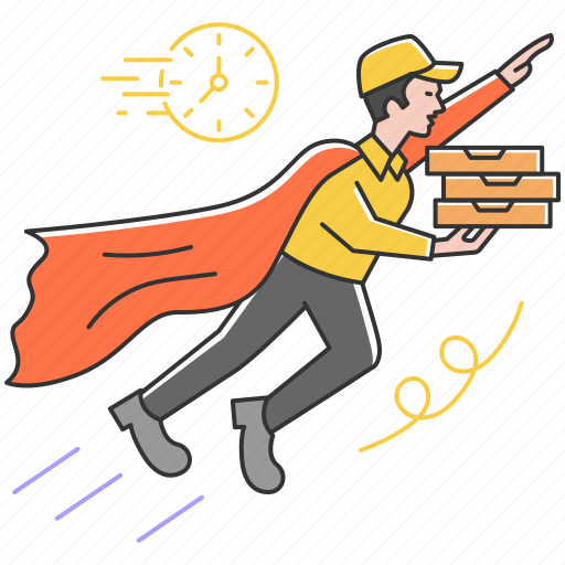 Fast, delivery, boy, service, flying, pizza, food illustration - Download on Iconfinder