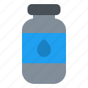 water bottle, kitchen, bottle, restaurant, water, glass, food, drink