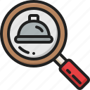 restaurant, find, order, magnifier, search, glass, food