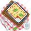 food, gastronomy, lasagne, meal, pasta, plate, tablecloth 