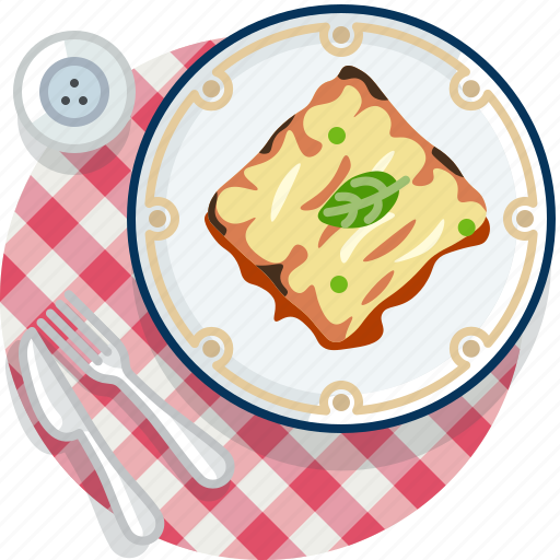 Food, gastronomy, lasagne, meal, pasta, plate, tablecloth icon - Download on Iconfinder