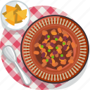 chilli, food, gastronomy, meal, plate, tablecloth, tortillas