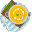 food, gastronomy, meal, plate, pumpkin, soup, tablecloth 