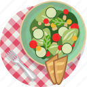 food, gastronomy, meal, plate, salad, tablecloth, vegetable