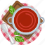 cooking, food, meal, restaurant, soup, tablecloth, tomato 