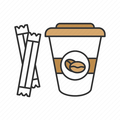 Coffee, coffee to go, cup, drink, paper glass, sugar sachets, sugar sticks icon - Download on Iconfinder