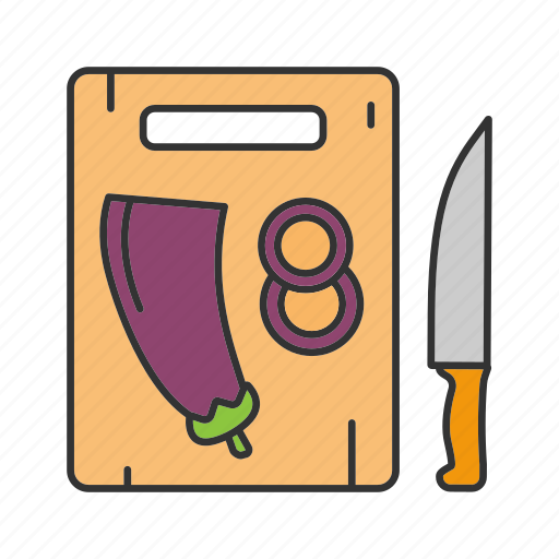 Aubergine, cut, cutting board, eggplant, knife, sliced, vegetable icon - Download on Iconfinder