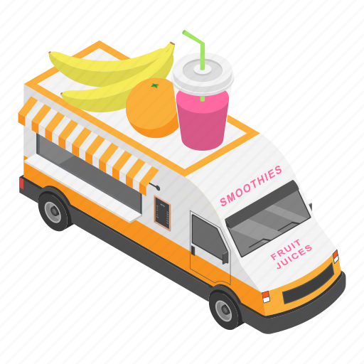 Cartoon, fast, food, fruit, isometric, juices, truck icon - Download on Iconfinder